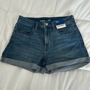 Never worn, blue jean shorts, high rise, size 4